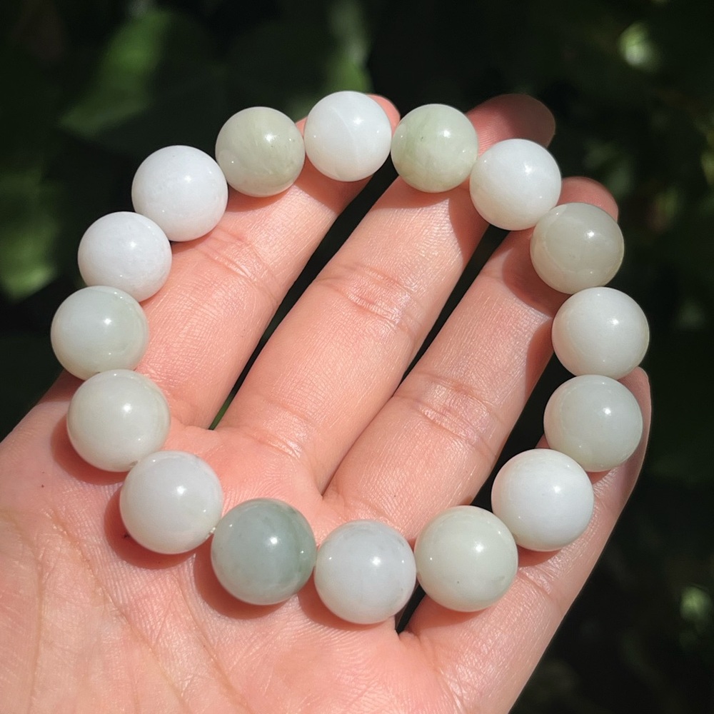 14mm stretchable white jade bracelet‎